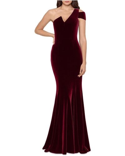 Aqua Velvet One Shoulder Evening Dress - Red