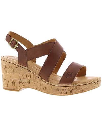 Born Lanai Leather Open Toe Wedge Sandals - Brown