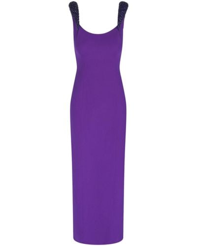Versace Sequined Sleeve Midi Cocktail Dress - Purple
