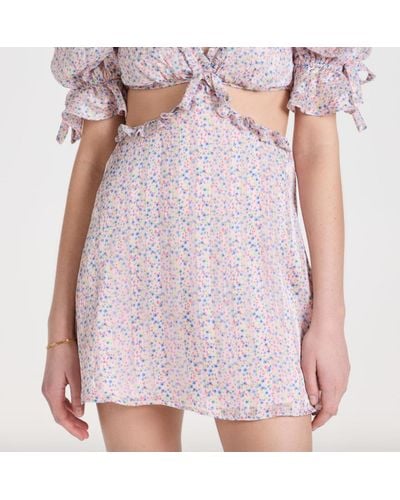 For Love & Lemons Phoebe Floral-print Cutout Satin Chiffon Mini Dress - Purple
