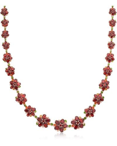 Ross-Simons Orange Opal And Multi-gemstone Floral Necklace - Brown