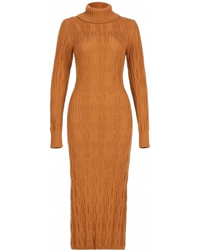 525 America Turtleneck Cable Dress - Orange