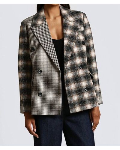 Avec Les Filles Mixed Pattern Double Breasted Blazer - Gray