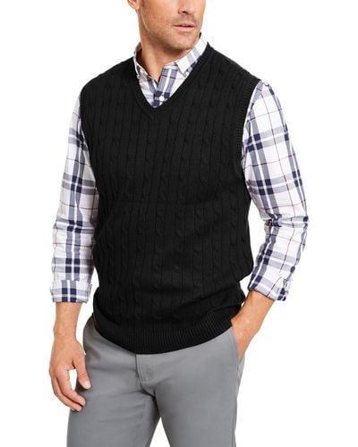 Tasso Elba Cable Knit V-neck Sweater Vest - Black