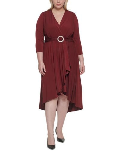 Calvin Klein Plus Belted Long Wrap Dress - Red