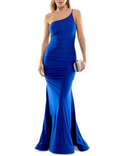 B Darlin Juniors One Shoulder Long Evening Dress - Blue