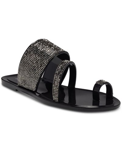 INC Gianolo Embellished Toe Loop Flat Sandals - Black