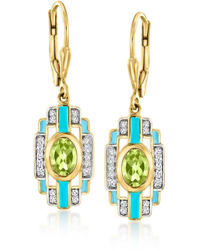 Ross-Simons Peridot And . White Topaz Drop Earrings With Blue And White Enamel