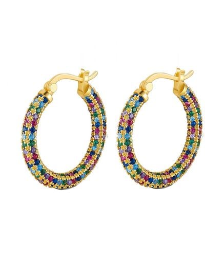 Liv Oliver 18k Gold Turquoise Hinged Hoop Earrings - Metallic