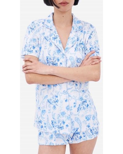 Stripe & Stare Soft Modal Short Paisley Pajama Set - Blue