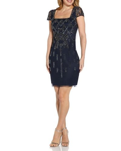 Adrianna Papell Plus Sequined Midi Cocktail And Party Dress - Blue