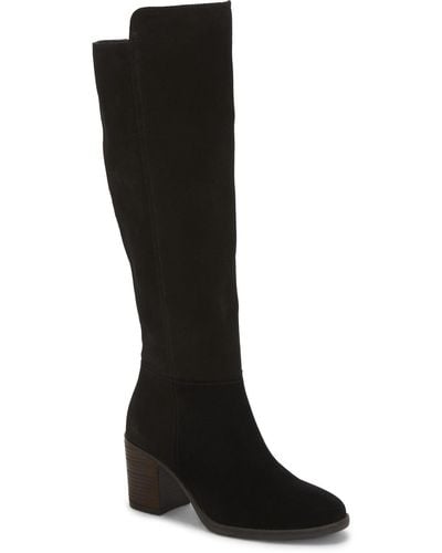 Lucky Brand Bonnay Leather Stacked Heel Knee-high Boots - Black