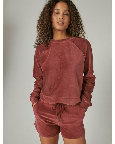 Lucky Brand Ribbed Velour Crew - Red
