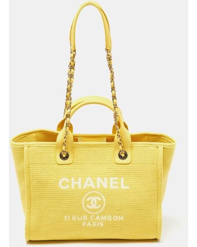 Chanel Canvas And Leather Small Deauville Shopper Tote - Yellow