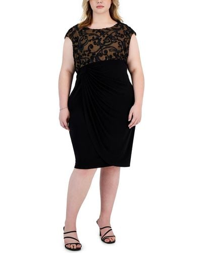 Connected Apparel Plus Semi-formal Knee-length Cocktail And Party Dress - Black