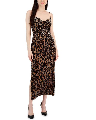 Taylor Velvet Leopard Print Midi Dress - Brown