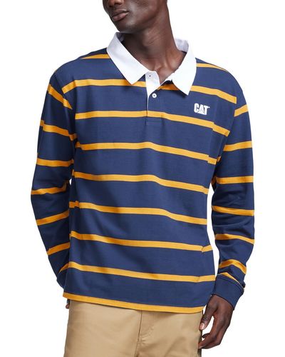 Caterpillar Rugby Striped Polo - Blue