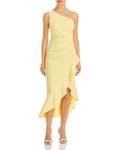 Aqua Crepe One- Shoulder Midi Dress - Yellow