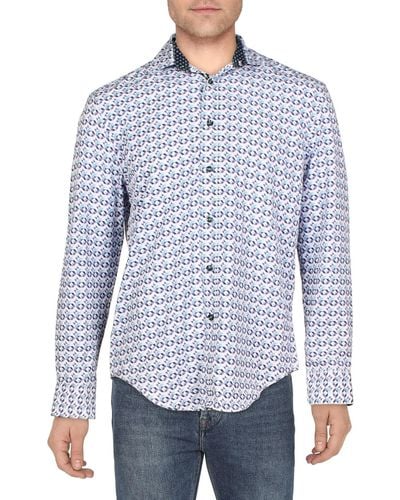 Society of Threads Geometric Collared Button-down Shirt - Blue