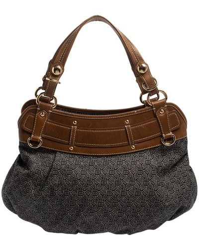 DKNY Navy /brown Monogram Canvas And Leather Hobo