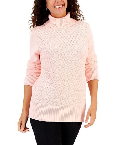 Karen Scott Petites Cotton Cable Knit Pullover Sweater - Pink