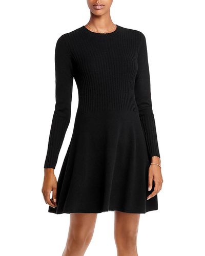 Aqua Ruffled Mini Sweaterdress - Black