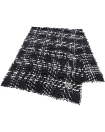 Chanel Coco Mark Scarf Stall Check Wool - Gray