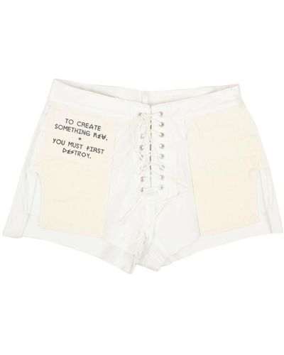 Unravel Project Lace Up Distressed Denim Shorts - White