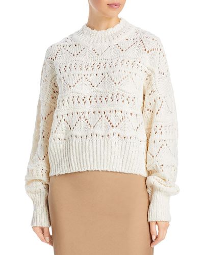 Aqua Open Stitch Long Sleeve Mock Turtleneck Sweater - White