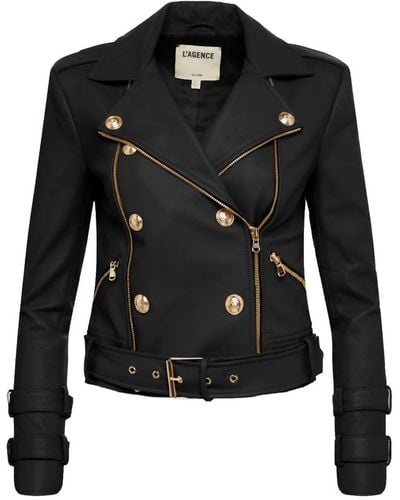L'Agence Billie Belted Leather Jacket - Black