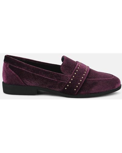LONDON RAG Walkin Stud Detail Velvet Loafers - Purple