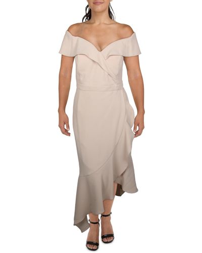 Xscape Plus Off The Shoulder Asymmetric Evening Dress - Natural