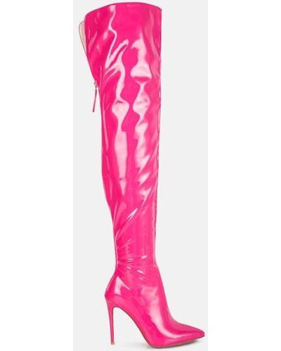 LONDON RAG Eclectic Patent Pu Long Stiletto Boots - Pink