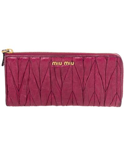 Miu Miu Leather Matelassé Zip Around Wallet - Purple