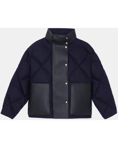 Lafayette 148 New York Wool-cashmere Flannel Reversible Quilted Down Cropped Coat - Blue