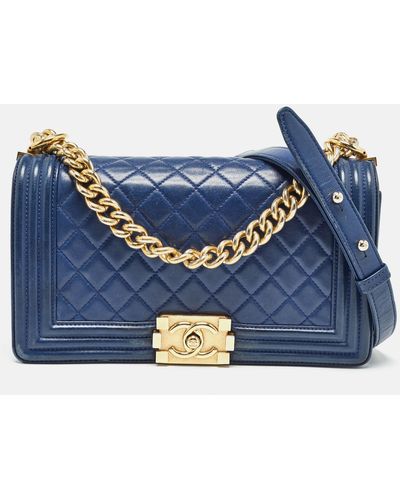 Chanel Quilted Leather Medium Boy Flap Bag - Blue