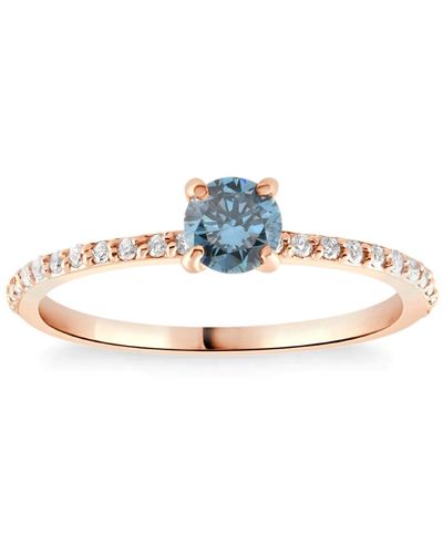 Pompeii3 .60ct Blue & Diamond Engagement Ring 14k Rose Gold