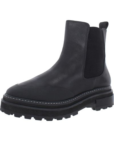 Aqua Leather Block Heel Ankle Boots - Black