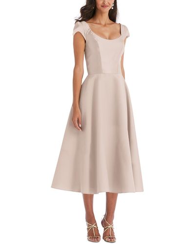 Alfred Sung Satin Midi Cocktail And Party Dress - Natural