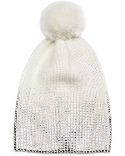 Jocelyn Metallic Pom Pom Knit Hat Beanie - White