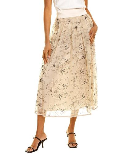 Peserico Embroidered Tulle Silk-trim Skirt - Natural