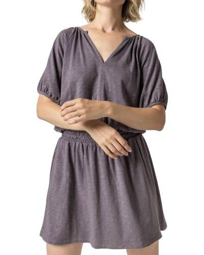 Lilla P Elastic Waist Split Neck Dress - Gray