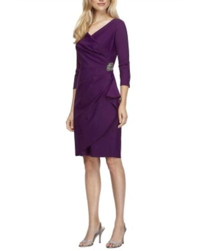 Alex Evenings Sheath Compression Cocktail Dress With 3/4 Sleeves - Purple