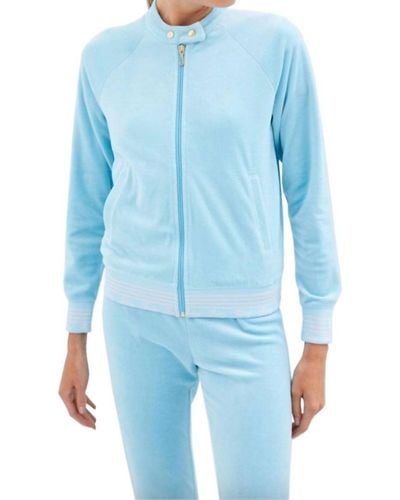 Juicy Couture Doo Wop Snap Collar Velour Track Jacket - Blue