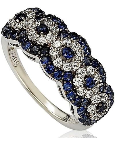 Suzy Levian Gold Plated Sterling Silver 2.8ct Tgw Sapphire And .02ct Diamond Anniversary Band - Blue