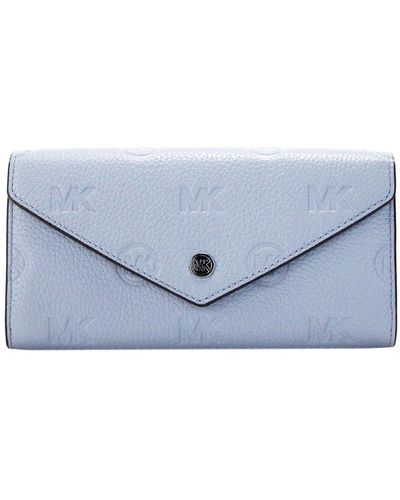 Michael Kors Jet Set Travel Large Logo Embossed Leather Envelope Wallet - Blue