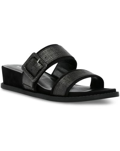 Anne Klein Brenda Slip On Squared Toe Wedge Sandals - Black