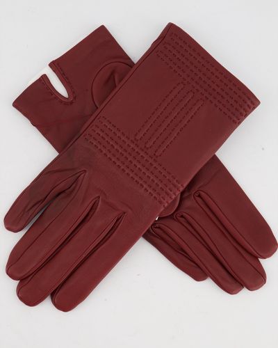 Hermès Hermès Burgundy Gloves Stitching Lambskin Leather - Red