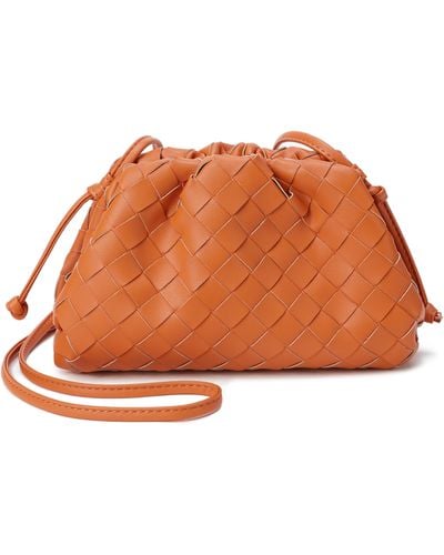 Tiffany & Fred Full Grain Woven Leather Pouch/ Shoulder/ Clutch Bag - Brown