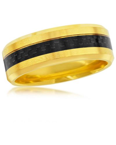Black Jack Jewelry Stainless Steel Gold W/ Black Carbon Fiber Ring - Yellow